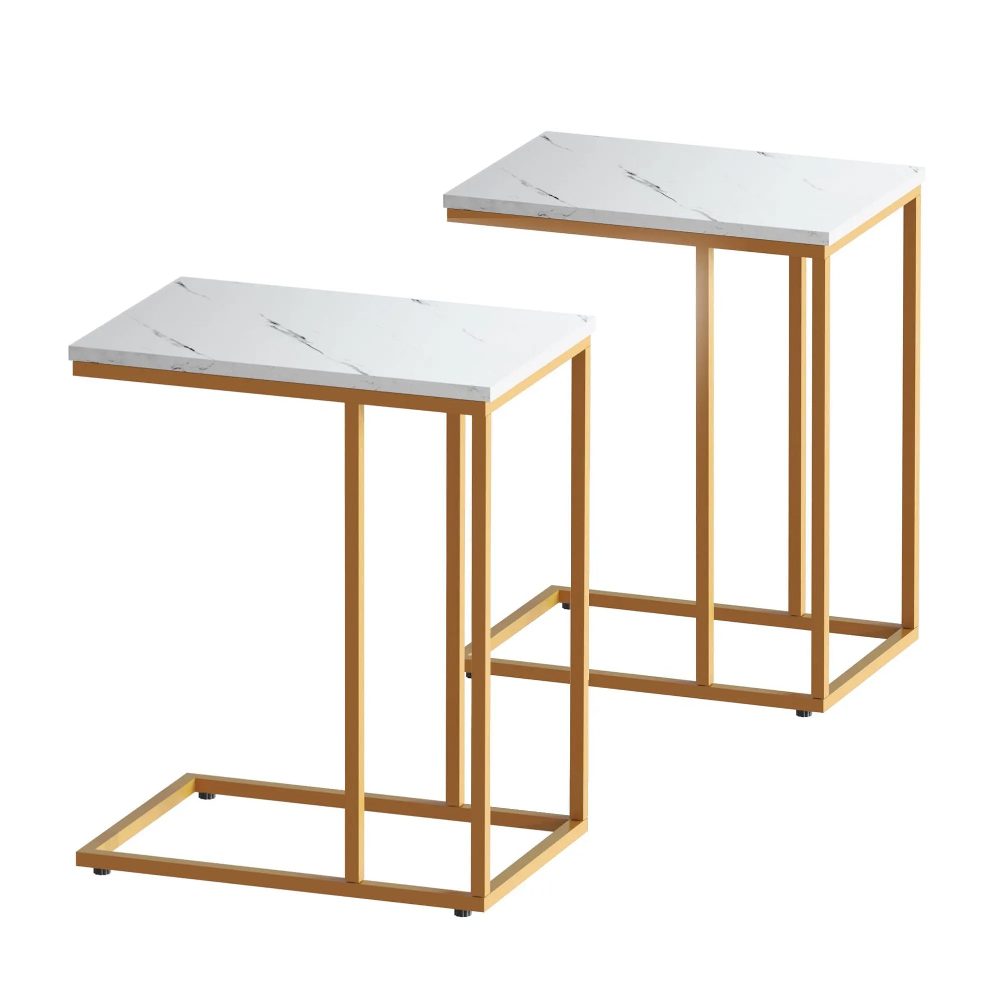 Artiss C Shaped End Table Set of 2 Coffee Table Side Table White & Gold - Image 2