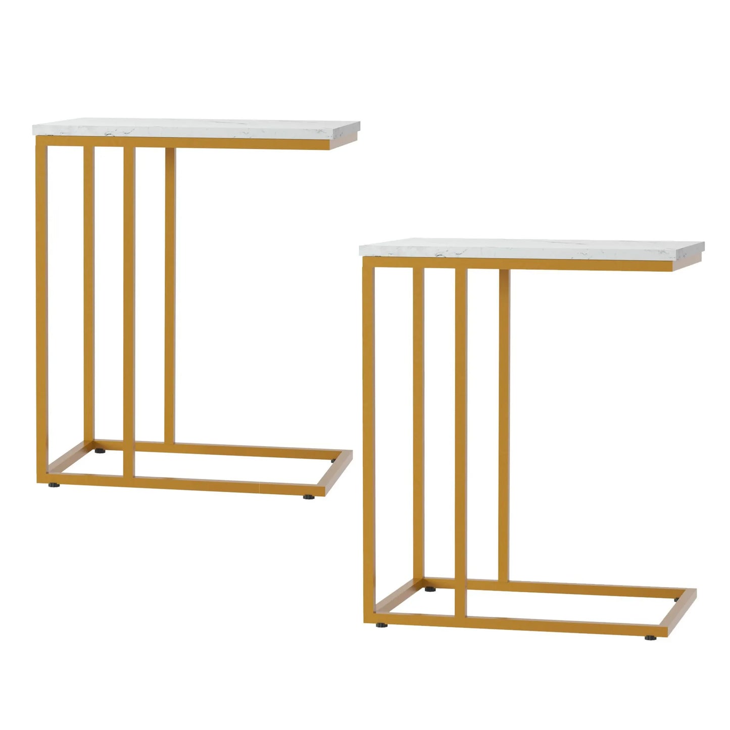 Artiss C Shaped End Table Set of 2 Coffee Table Side Table White & Gold - Image 4