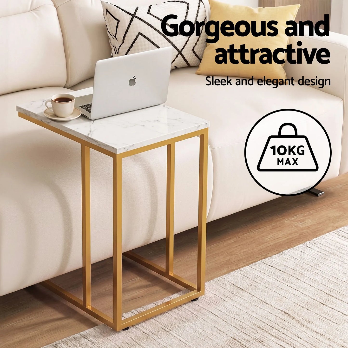 Artiss C Shaped End Table Set of 2 Coffee Table Side Table White & Gold - Image 5