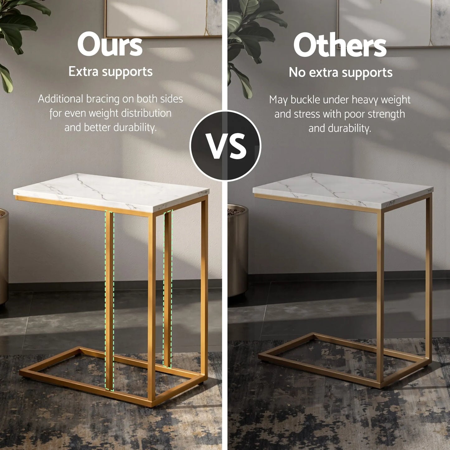 Artiss C Shaped End Table Set of 2 Coffee Table Side Table White & Gold - Image 6