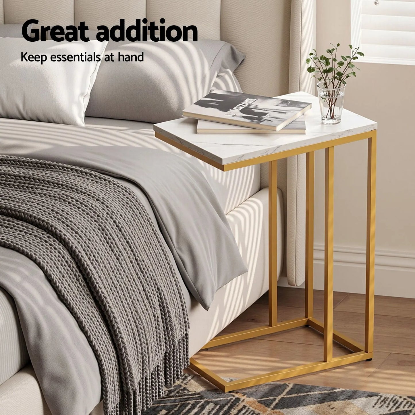 Artiss C Shaped End Table Set of 2 Coffee Table Side Table White & Gold - Image 7