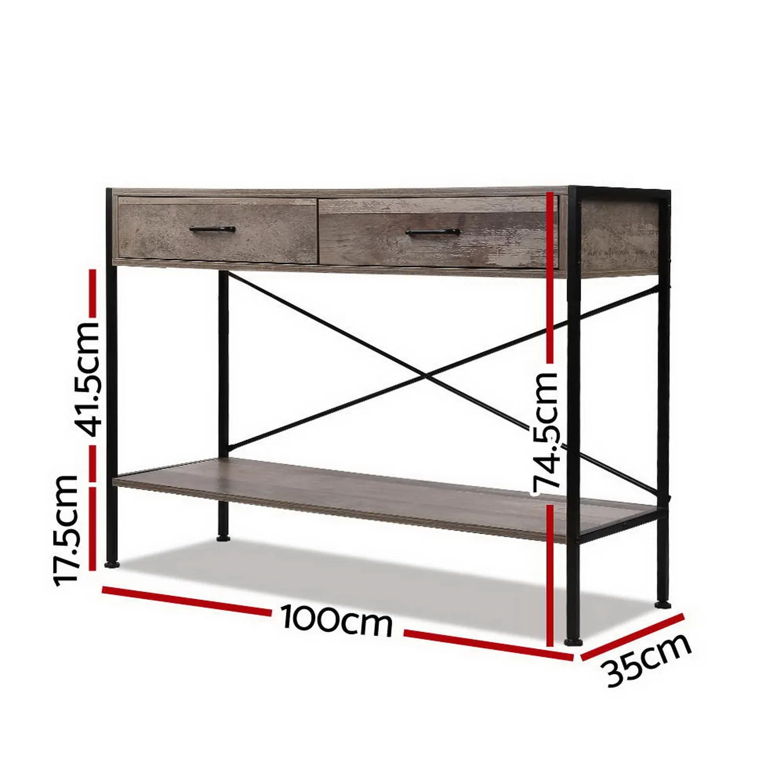 Artiss Console Table 2 Drawers Walnut Marconi - Image 4