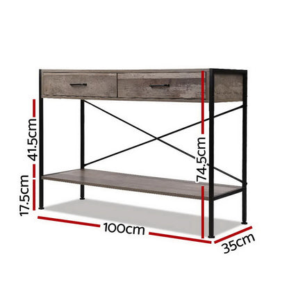 Artiss Console Table 2 Drawers Walnut Marconi - Image 4