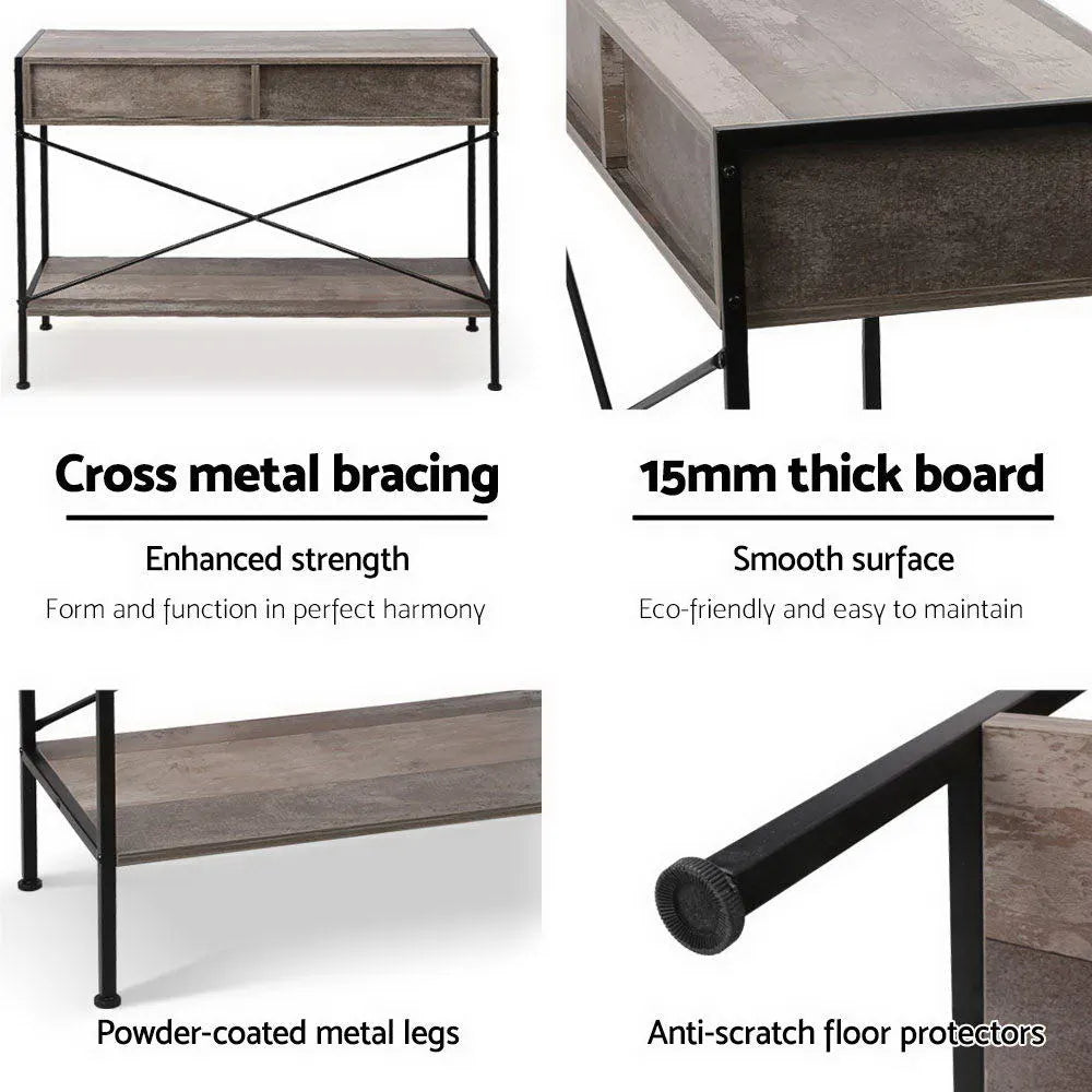 Artiss Console Table 2 Drawers Walnut Marconi - Image 6
