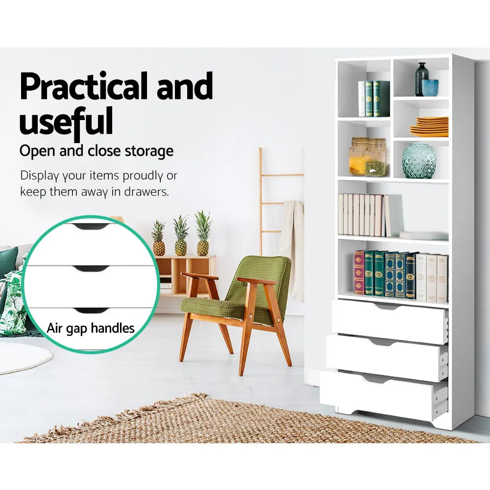 Artiss Bookshelf with Drawers - NANA White - Image 5