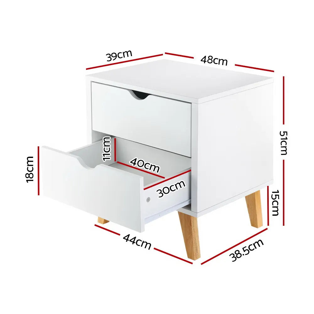 Artiss Bedside Table 2 Drawers - ANDERS White - Image 2
