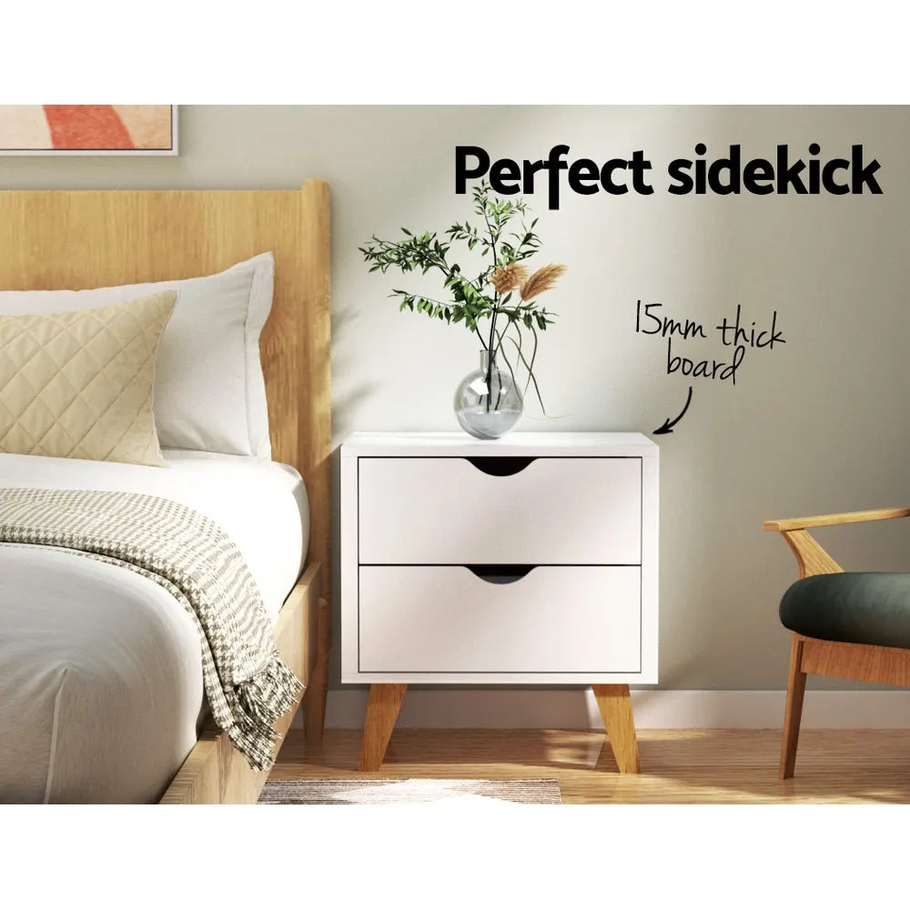 Artiss Bedside Table 2 Drawers - ANDERS White - Image 3