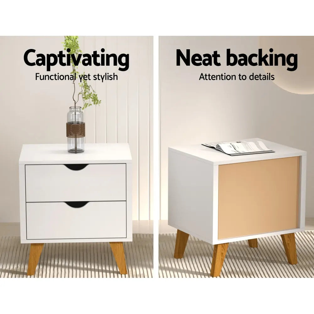 Artiss Bedside Table 2 Drawers - ANDERS White - Image 4