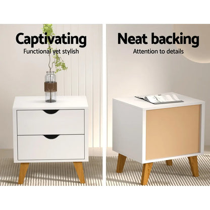 Artiss Bedside Table 2 Drawers - ANDERS White - Image 4