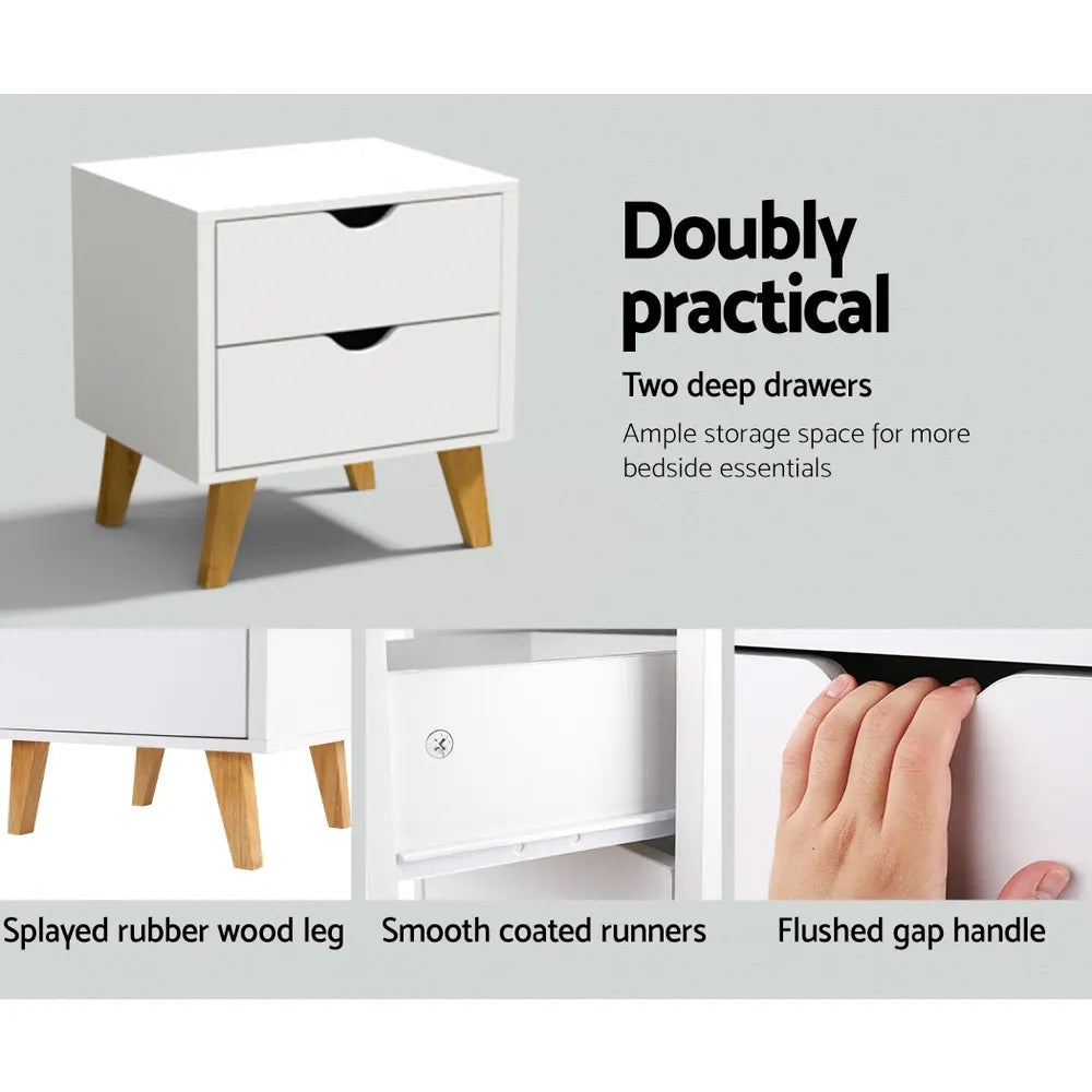 Artiss Bedside Table 2 Drawers - ANDERS White - Image 5