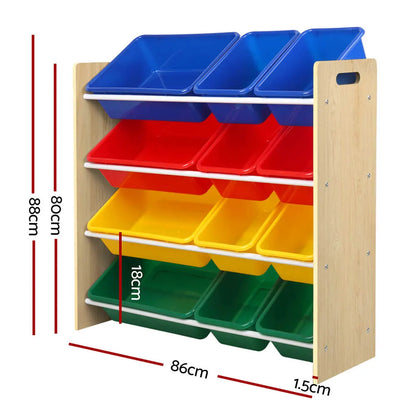 Keezi Kids Toy Box 12 Bins Bookshelf Organiser Children Storage Rack - Image 3