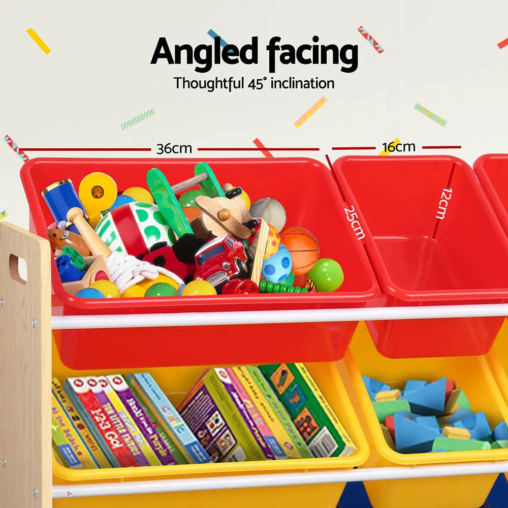 Keezi Kids Toy Box 12 Bins Bookshelf Organiser Children Storage Rack - Image 7