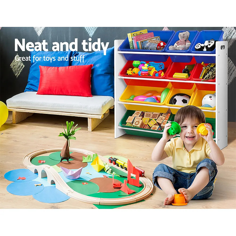 Keezi Kids Toy Box 12 Bins Bookshelf Organiser Children Storage Rack - Image 5