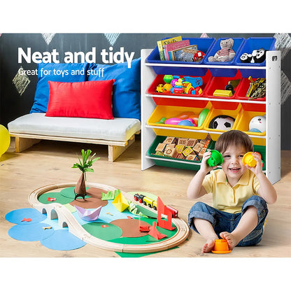 Keezi Kids Toy Box 12 Bins Bookshelf Organiser Children Storage Rack - Image 5