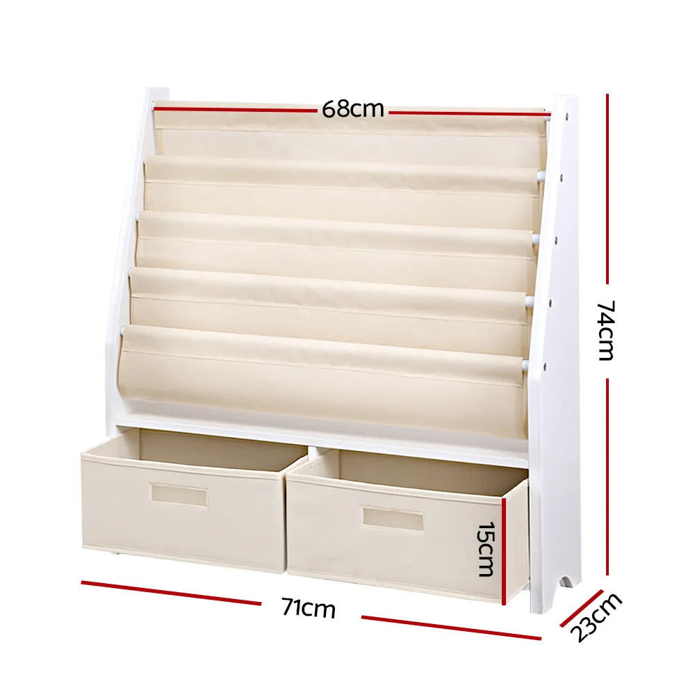 Keezi 4 Tiers Kids Bookshelf Magazine Rack Children Bookcase Organiser Drawer - Image 4