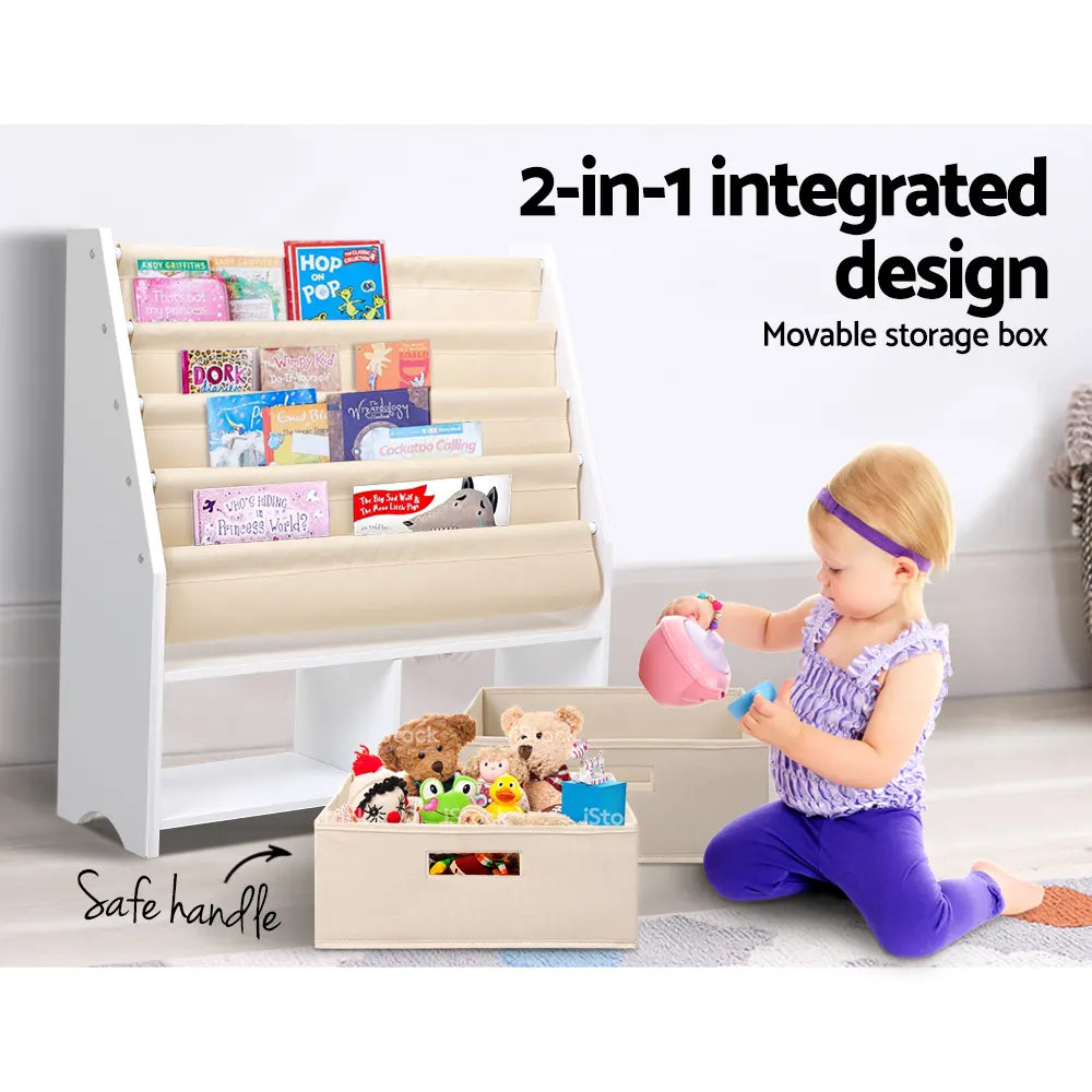 Keezi 4 Tiers Kids Bookshelf Magazine Rack Children Bookcase Organiser Drawer - Image 7