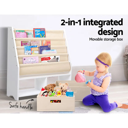 Keezi 4 Tiers Kids Bookshelf Magazine Rack Children Bookcase Organiser Drawer - Image 7