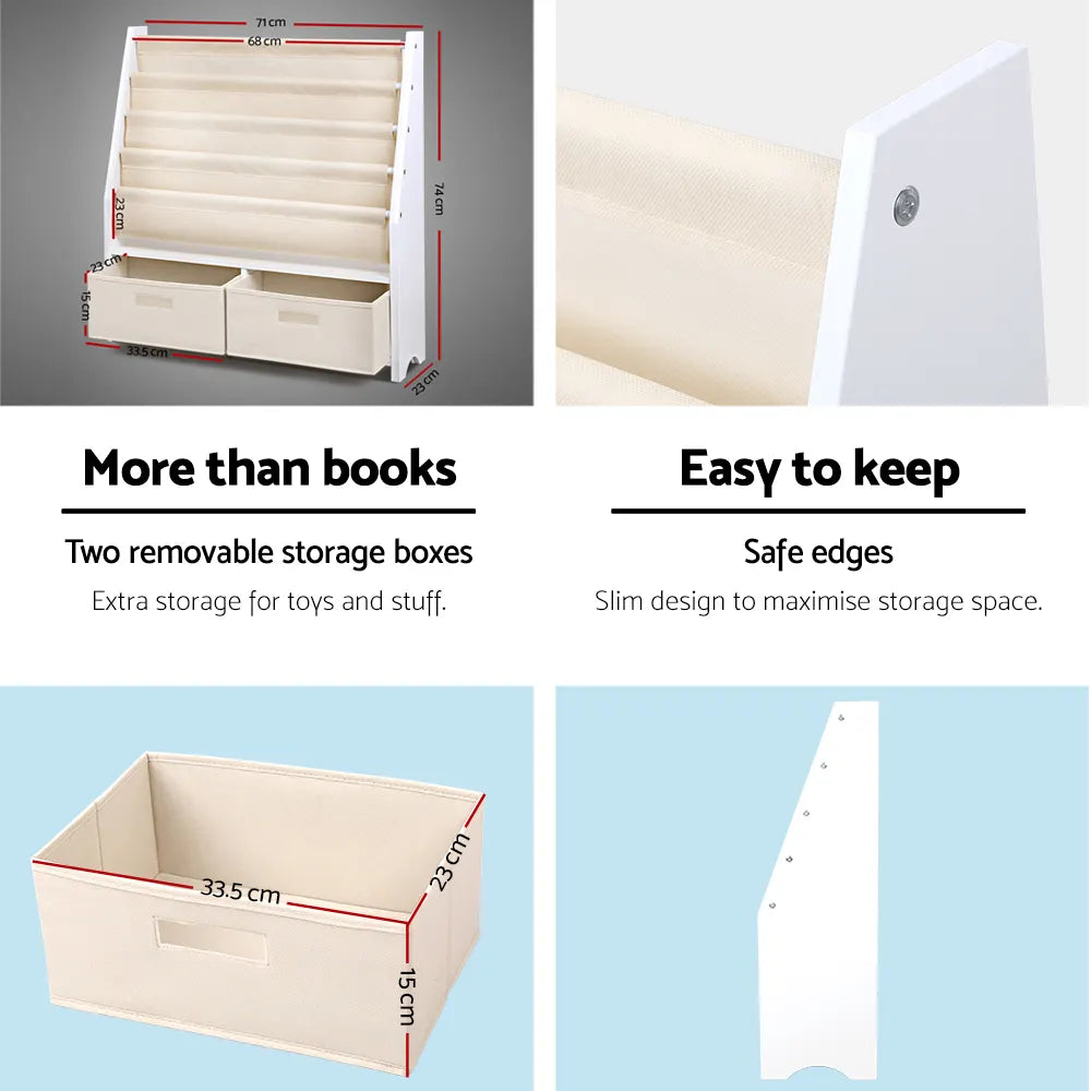 Keezi 4 Tiers Kids Bookshelf Magazine Rack Children Bookcase Organiser Drawer - Image 8