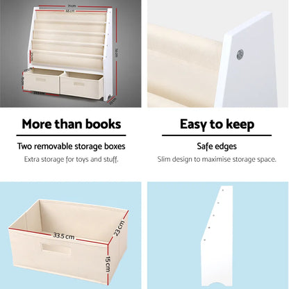 Keezi 4 Tiers Kids Bookshelf Magazine Rack Children Bookcase Organiser Drawer - Image 8