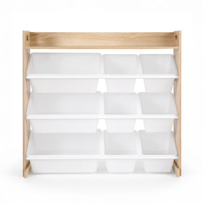 Keezi Kids Toy Box 9 Bins Bookshelf Organiser Display Shelf Storage Rack Wooden - Image 3