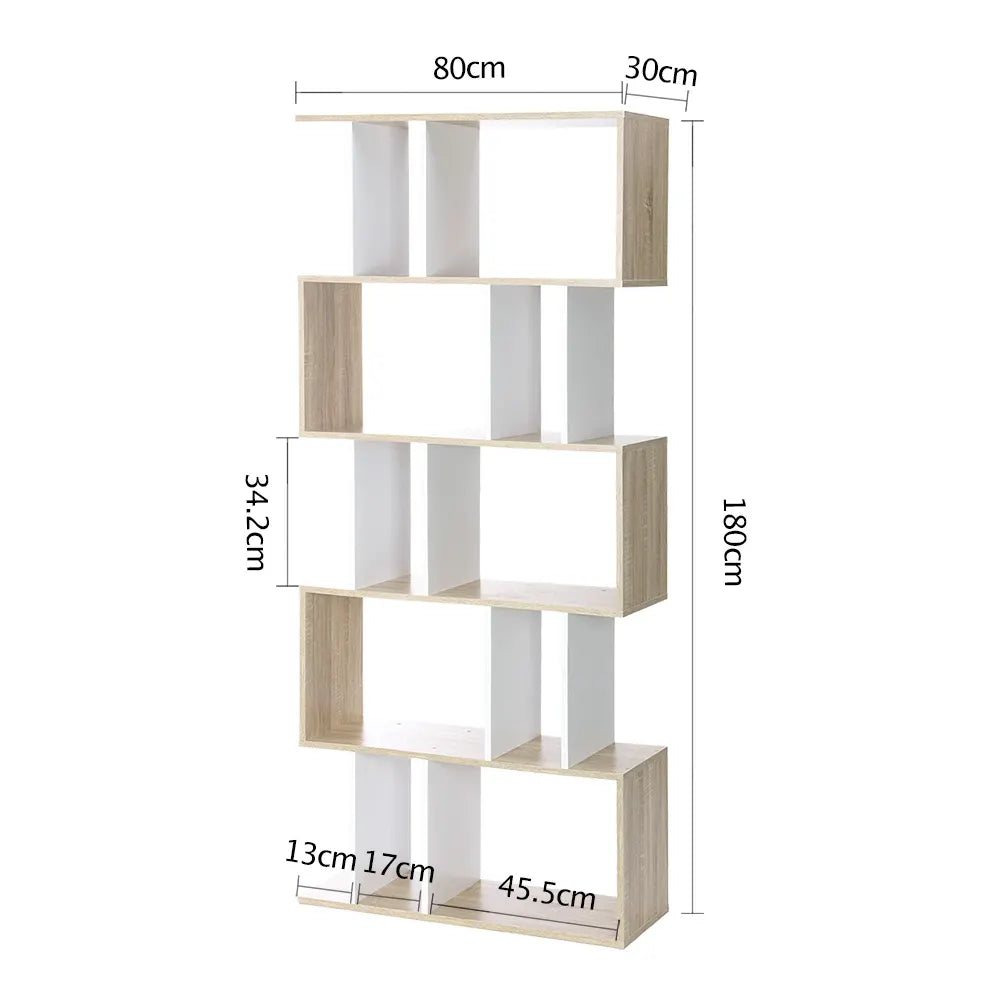 Artiss Bookshelf 5 Tiers - RITA White and Oak - Image 4
