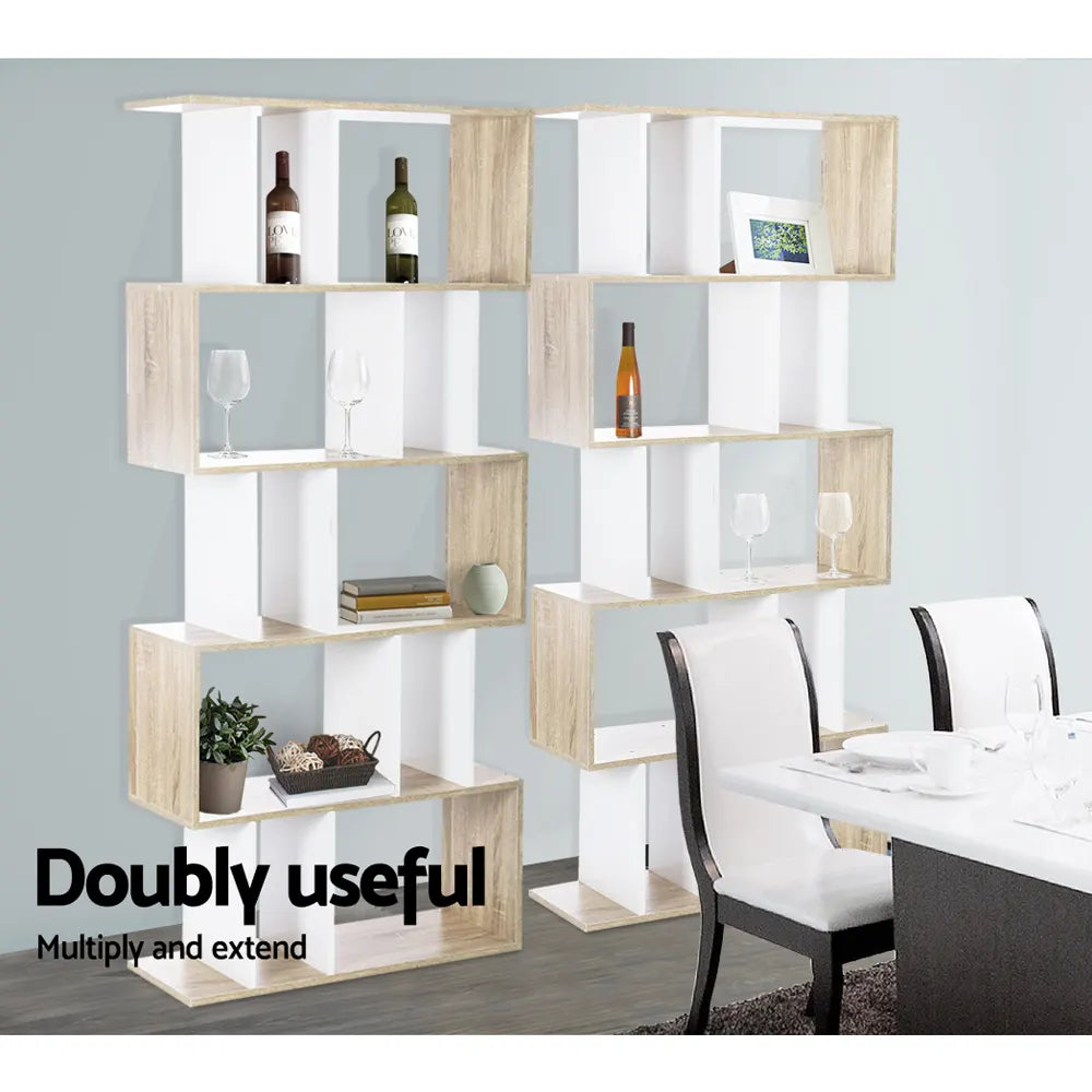 Artiss Bookshelf 5 Tiers - RITA White and Oak - Image 6