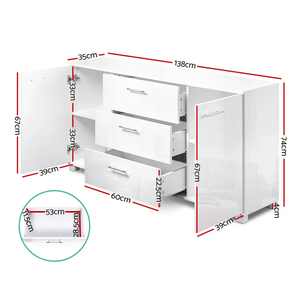 Artiss Buffet Sideboard High Gloss - White - Image 3