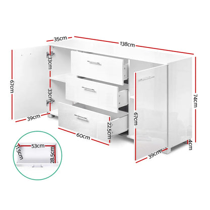 Artiss Buffet Sideboard High Gloss - White - Image 3