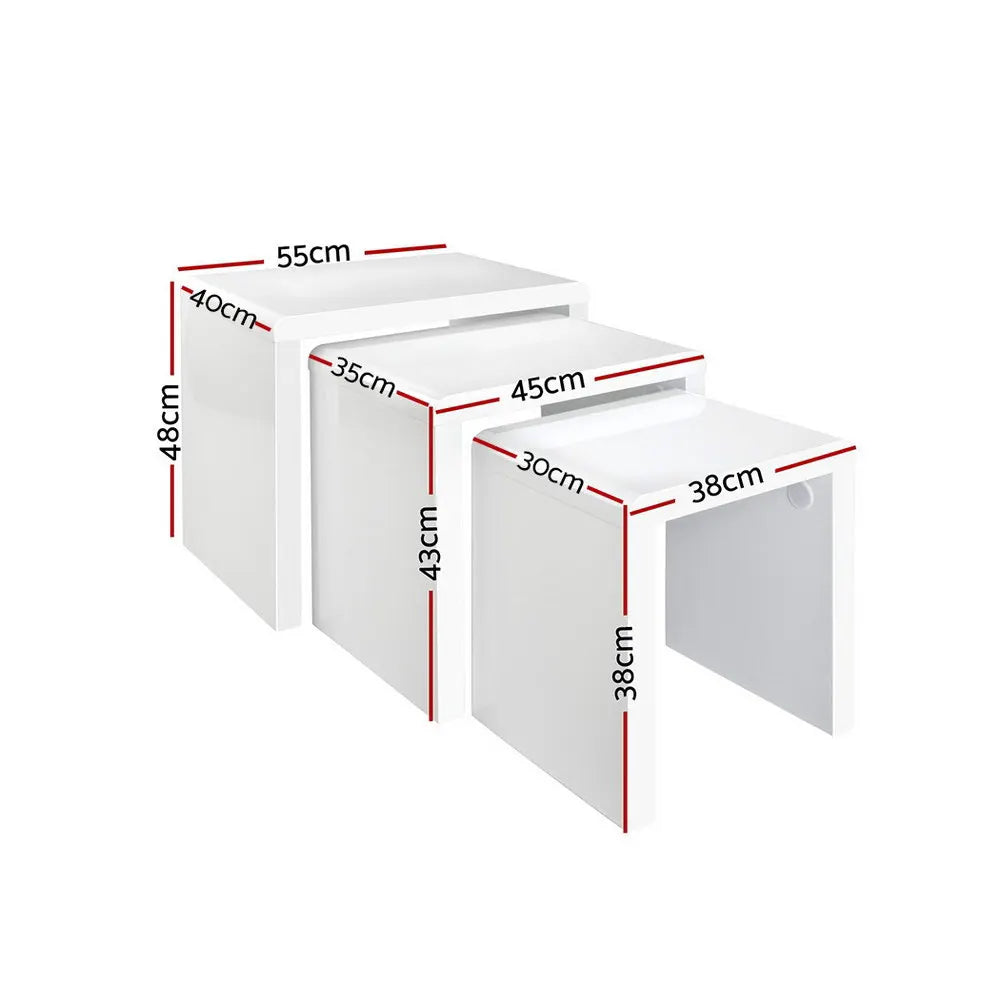 Artiss Nesting Coffee Table Set of 3 Glossy White - Image 2