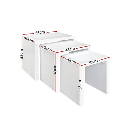 Artiss Nesting Coffee Table Set of 3 Glossy White - Image 2