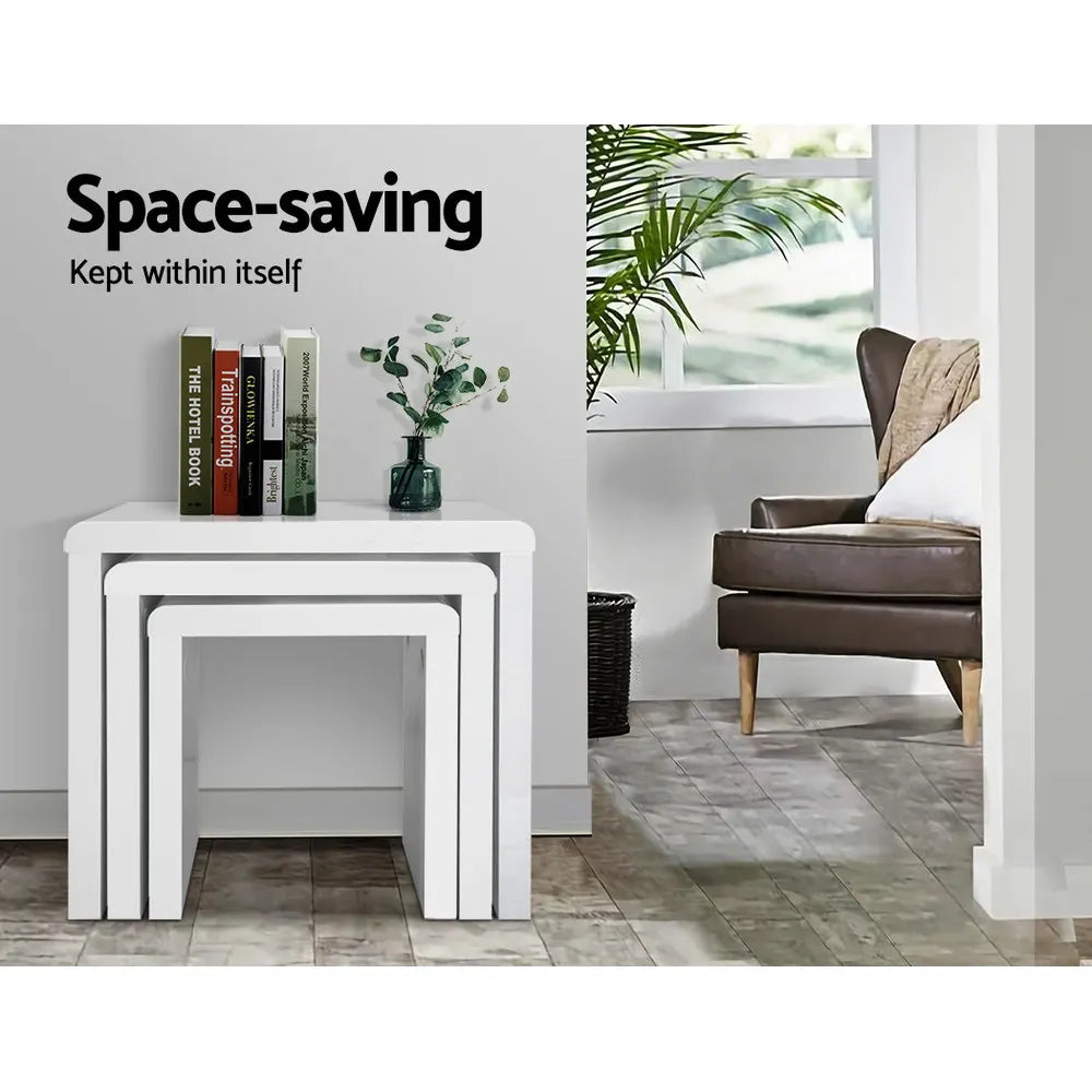 Artiss Nesting Coffee Table Set of 3 Glossy White - Image 6