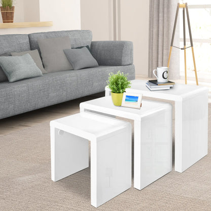 Artiss Nesting Coffee Table Set of 3 Glossy White - Image 7