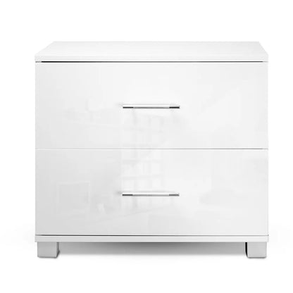 Artiss Bedside Table 2 Drawers High Gloss - White - Image 3