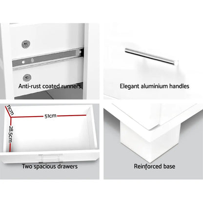 Artiss Bedside Table 2 Drawers High Gloss - White - Image 6