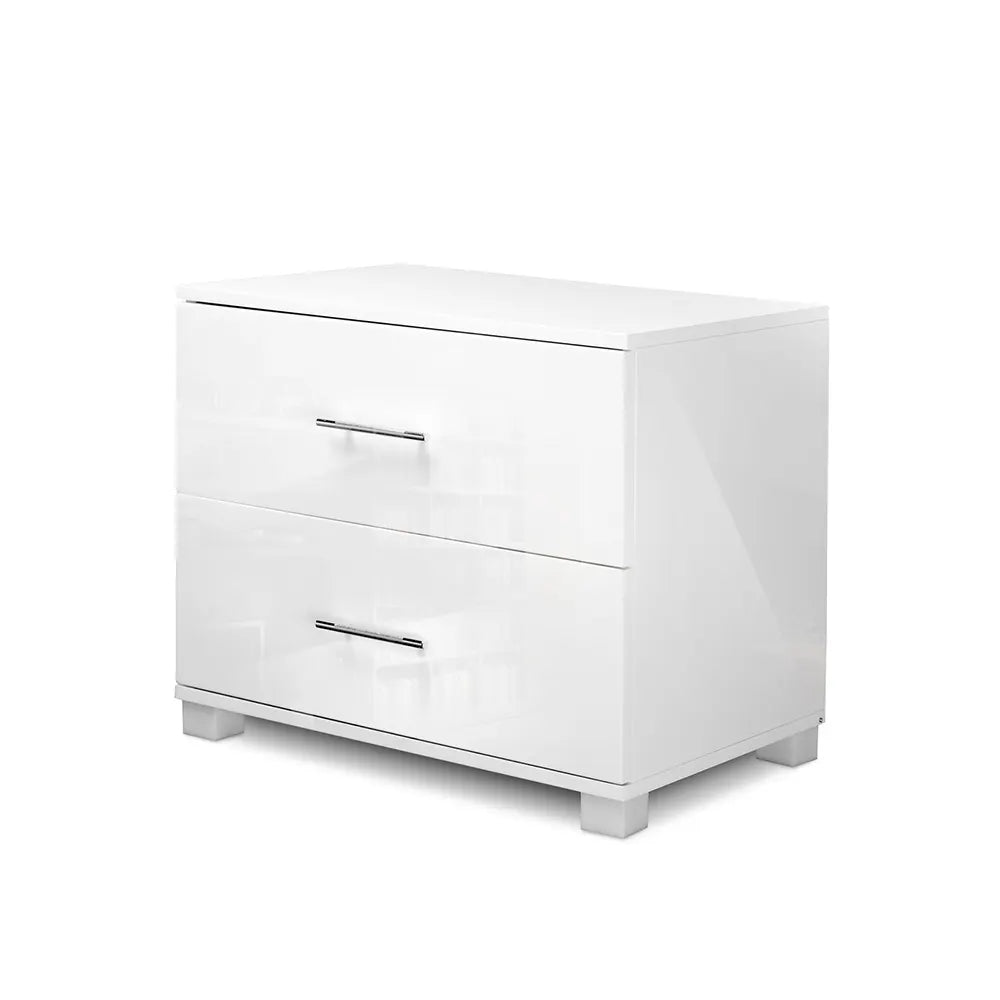 Artiss Bedside Table 2 Drawers High Gloss - White - Image 8