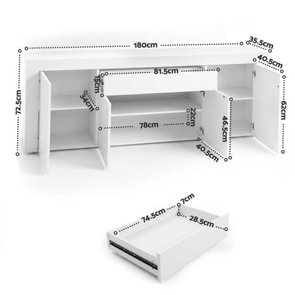 Artiss Buffet Sideboard Cabinet 180cm Cupboard Pantry Storage Drawer White DANA - Image 3