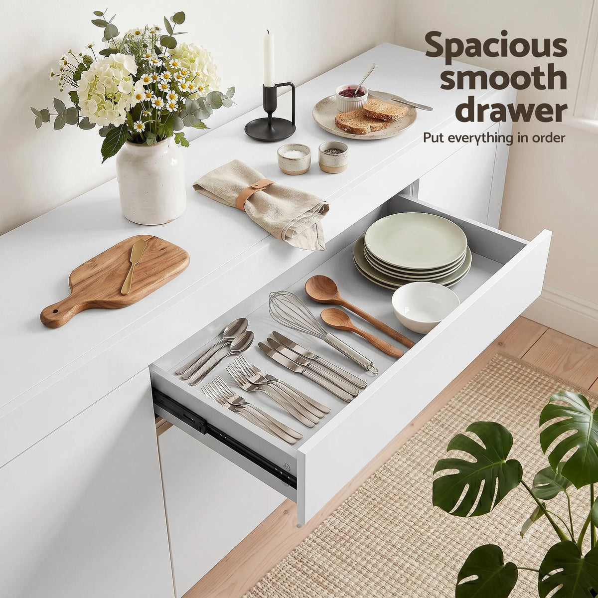 Artiss Buffet Sideboard Cabinet 180cm Cupboard Pantry Storage Drawer White DANA - Image 7