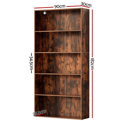 Artiss Bookshelf 5 Tiers Walnut - Image 3