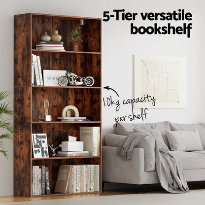 Artiss Bookshelf 5 Tiers Walnut - Image 5