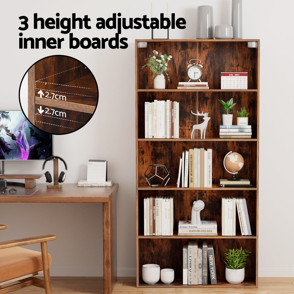 Artiss Bookshelf 5 Tiers Walnut - Image 6