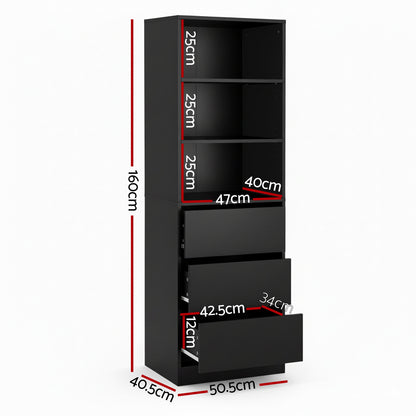 Artiss 3 Chest of Drawers Tallboy Cabinet Black - Image 3
