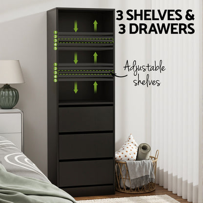 Artiss 3 Chest of Drawers Tallboy Cabinet Black - Image 5