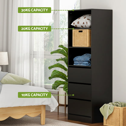 Artiss 3 Chest of Drawers Tallboy Cabinet Black - Image 6