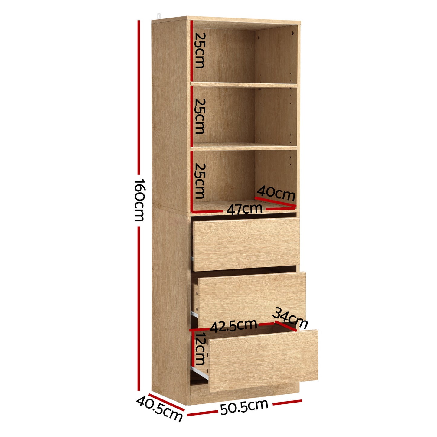 Artiss 3 Chest of Drawers Tallboy Cabinet Pine - Image 3