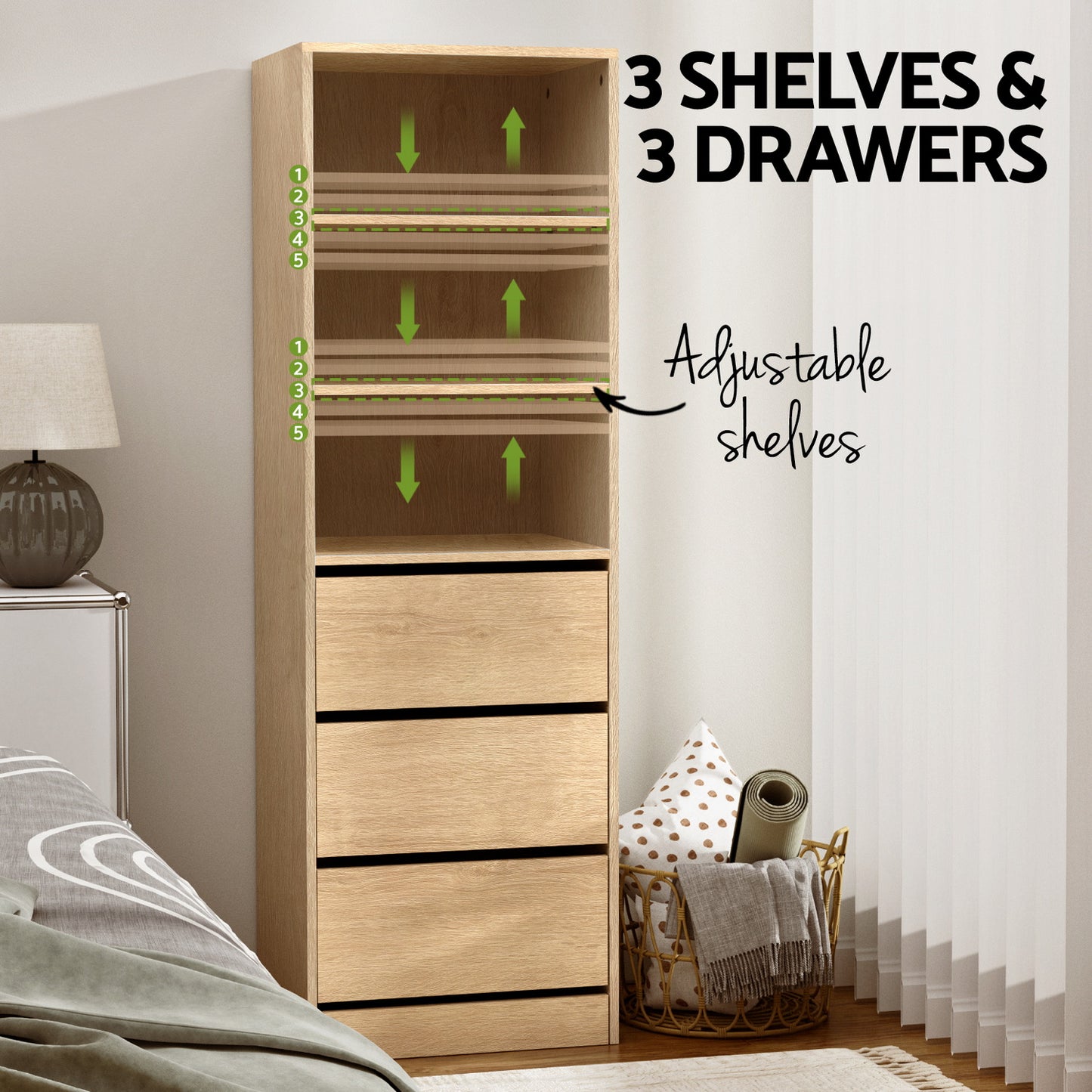 Artiss 3 Chest of Drawers Tallboy Cabinet Pine - Image 5