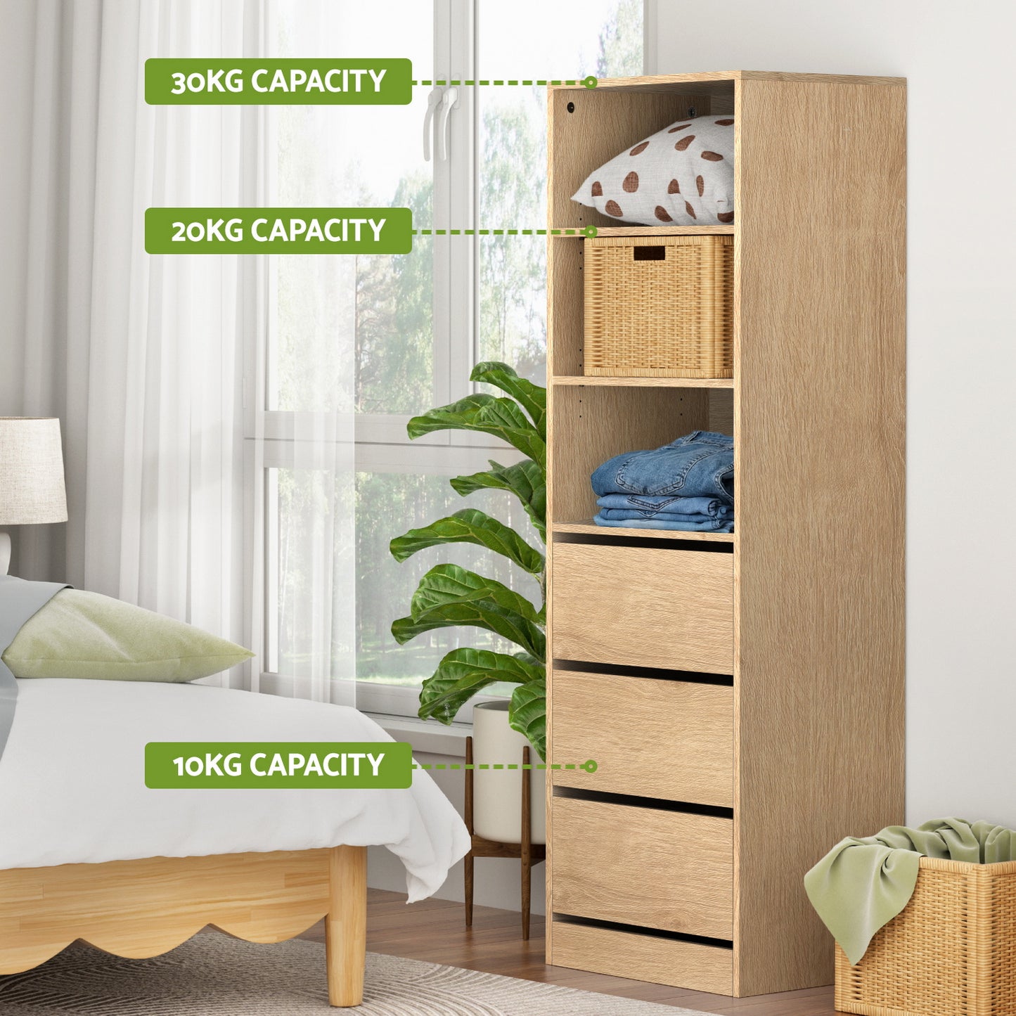 Artiss 3 Chest of Drawers Tallboy Cabinet Pine - Image 6