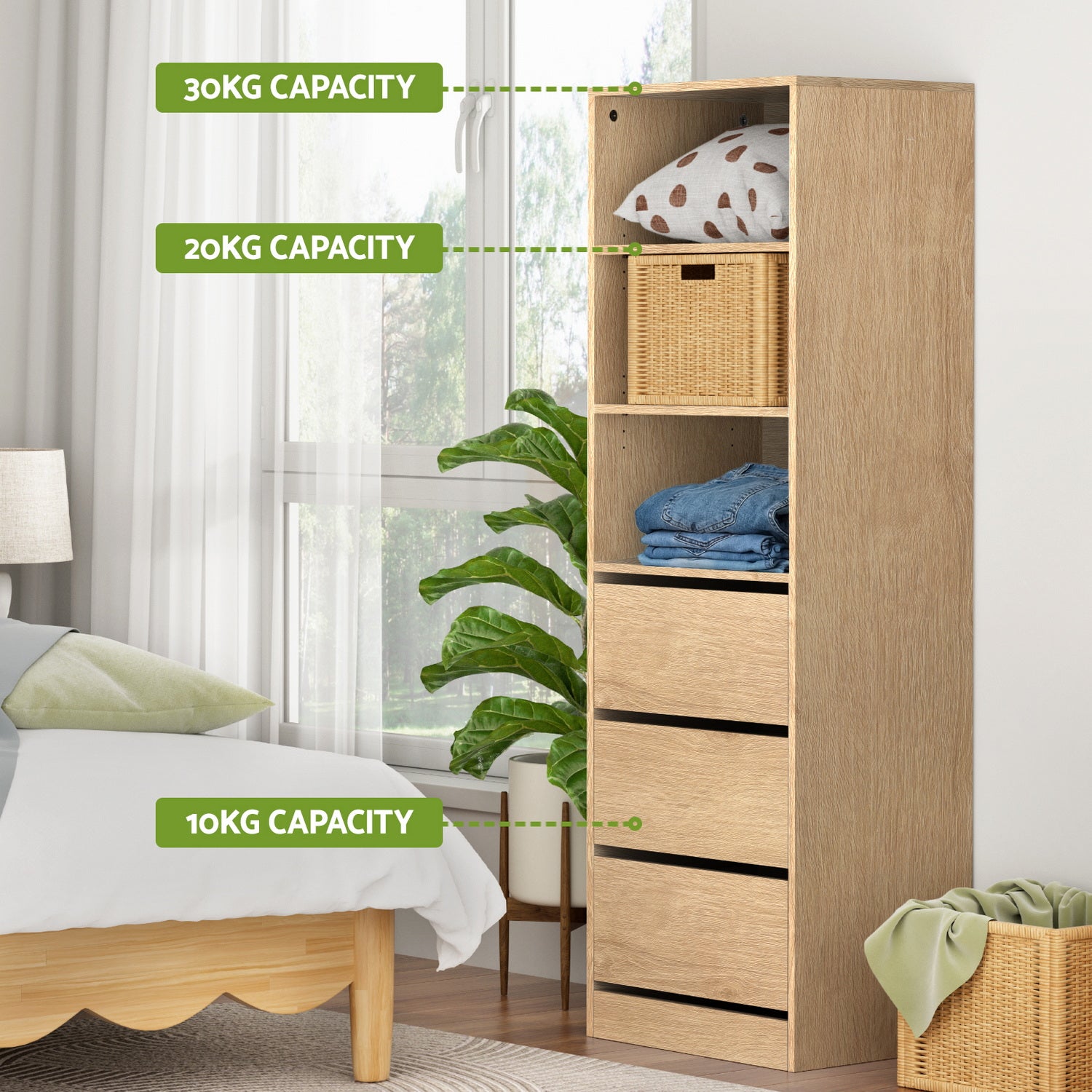 Artiss 3 Chest of Drawers Tallboy Cabinet Pine - Image 6