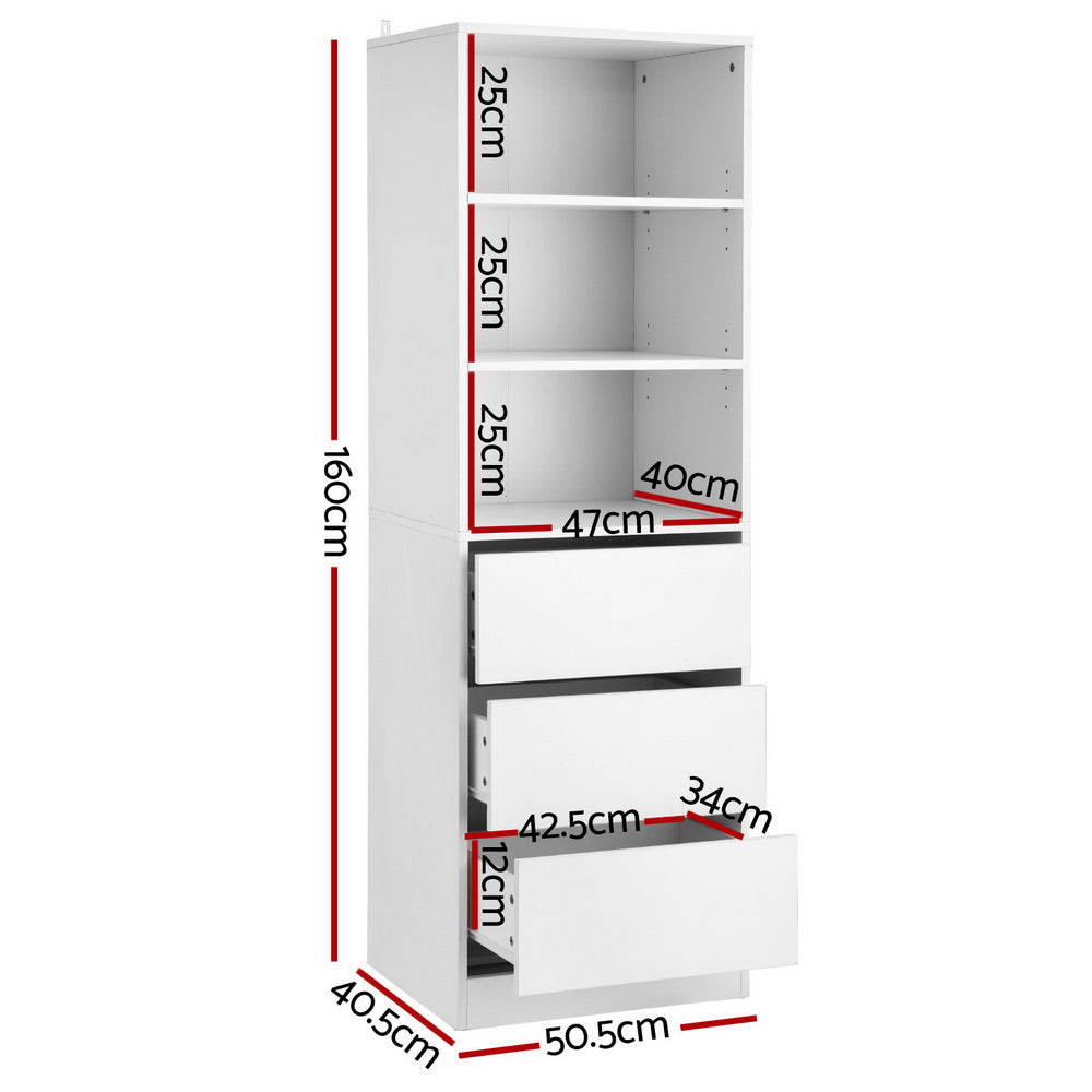 Artiss 3 Chest of Drawers Tallboy Cabinet White - Image 2