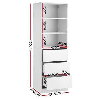 Artiss 3 Chest of Drawers Tallboy Cabinet White - Image 2