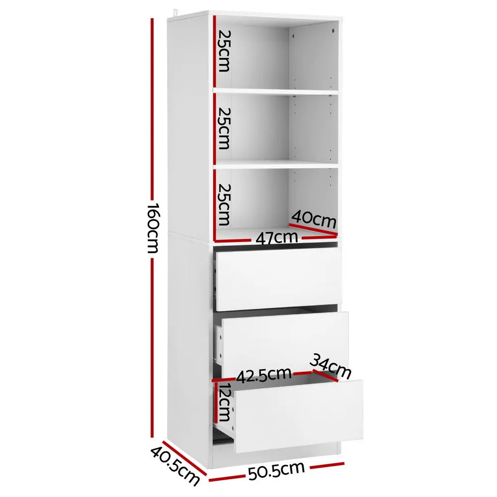 Artiss 3 Chest of Drawers Tallboy Cabinet White - Image 2